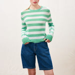 JUMPER 1234 Stripe Crew Neck Cashmere Jumper in Fresh Green Noor