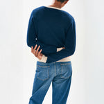 JUMPER1234 Contrast Crew Round Neck Jumper in Dune Navy