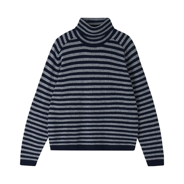 JUMPER 1234 Narrow Stripe Roll Collar Jumper in New Navy/Cloudy