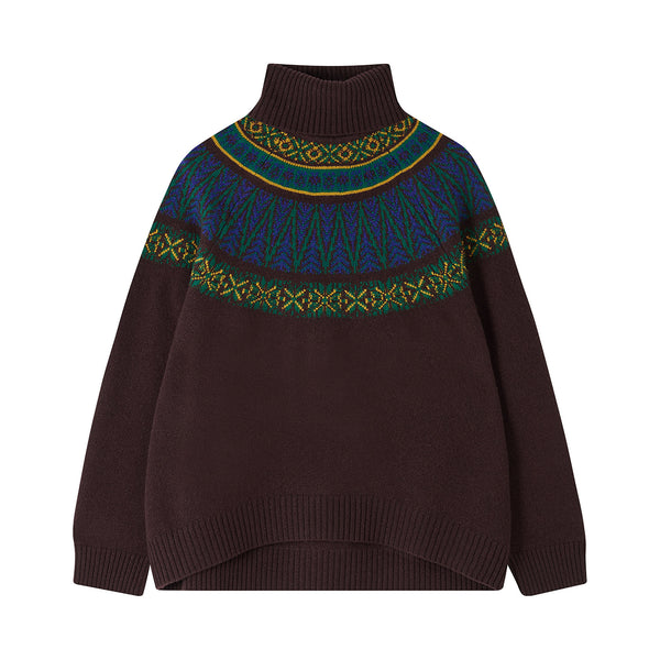 JUMPER 1234 Fairisle Roll Collar Jumper in Hickory/Dark Violet/Amber