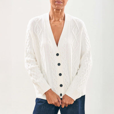 JUMPER 1234 Aran Cardigan in Maritime White