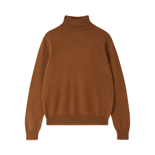 JUMPER 1234 Distressed Roll Collar Jumper in Saddle Brown