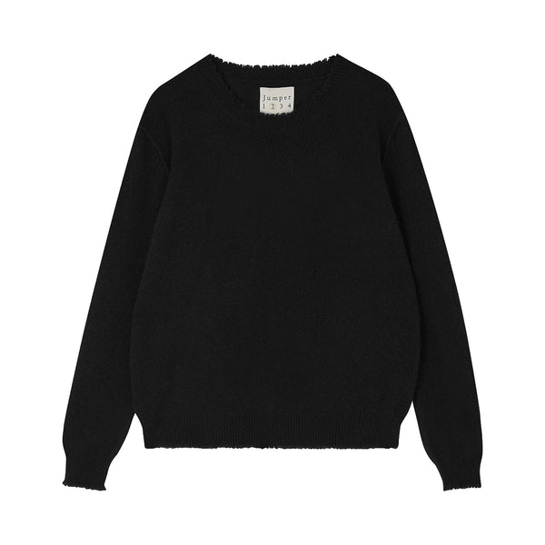 JUMPER 1234 Distressed Crew Neck Jumper in Black