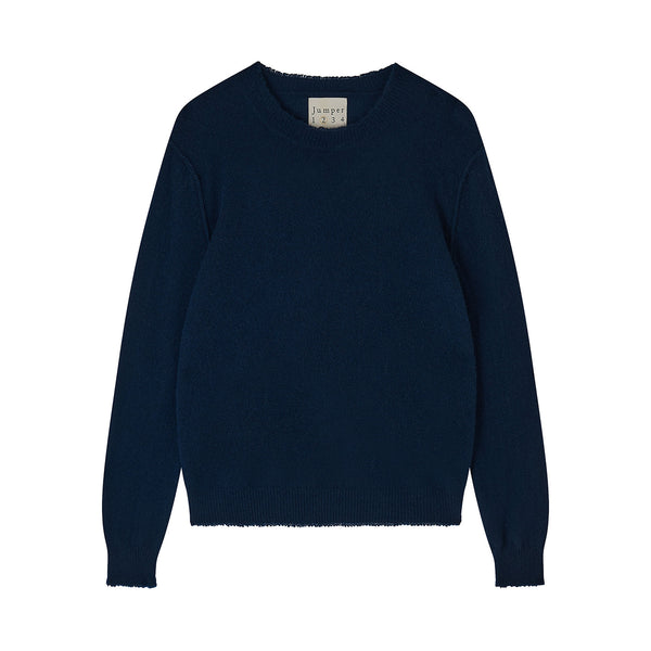 JUMPER 1234 Distressed Crew Neck Jumper in New Navy