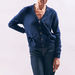 JUMPER 1234 Cashmere Bow Pocket Cardigan in Navy