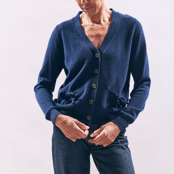 JUMPER 1234 Cashmere Bow Pocket Cardigan in Navy