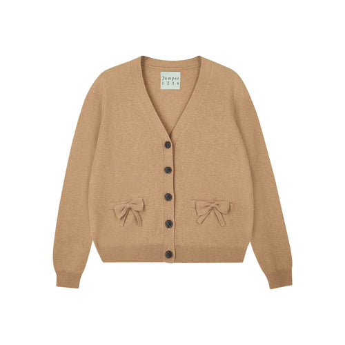 JUMPER 1234 Cashmere Bow Pocket Cardigan in Camel