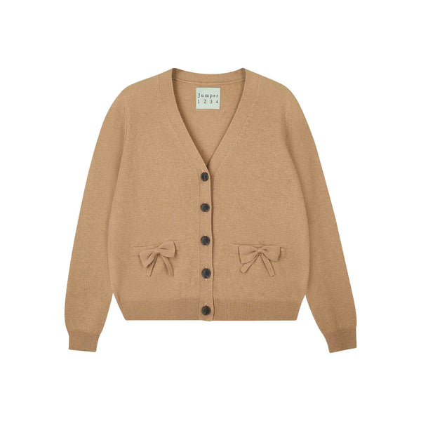 JUMPER 1234 Cashmere Bow Pocket Cardigan in Camel