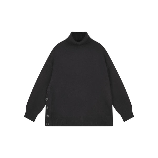 JUMPER 1234 Cashmere Wool Boyfriend Button Roll Collar in Black