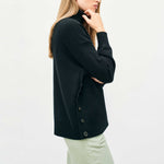 JUMPER 1234 Cashmere Wool Boyfriend Button Roll Collar in Black