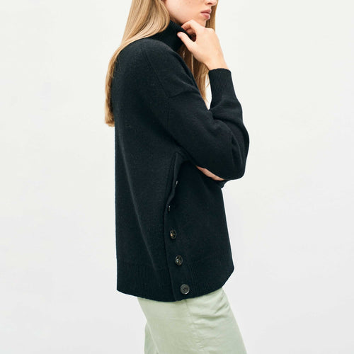 JUMPER 1234 Cashmere Wool Boyfriend Button Roll Collar in Black