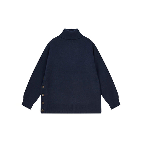 JUMPER 1234 Cashmere Wool Boyfriend Button Roll Collar in Navy