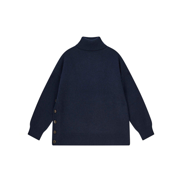 JUMPER 1234 Cashmere Wool Boyfriend Button Roll Collar in Navy