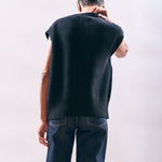 JUMPER 1234 Boyfriend Button Vest in Navy