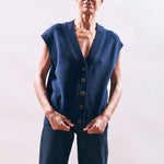 JUMPER 1234 Boyfriend Button Vest in Navy