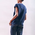 JUMPER 1234 Boyfriend Button Vest in Navy