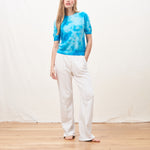 JUMPER 1234 Batik Cashmere Knit T-shirt in Pale Blue/Peacock