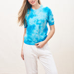 JUMPER 1234 Batik Cashmere Knit T-shirt in Pale Blue/Peacock