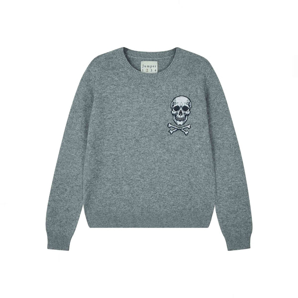 JUMPER 1234 Cashmere Wool Skull Patch Crew in Mid Grey