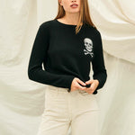 JUMPER 1234 Cashmere Wool Skull Patch Crew in Black