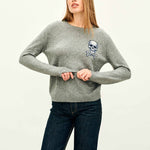 JUMPER 1234 Cashmere Wool Skull Patch Crew in Mid Grey