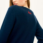 JUMPER 1234 Cashmere Naughty Crew in Navy and Red