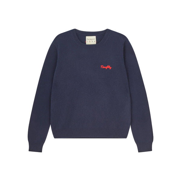 JUMPER 1234 Cashmere Naughty Crew in Navy and Red