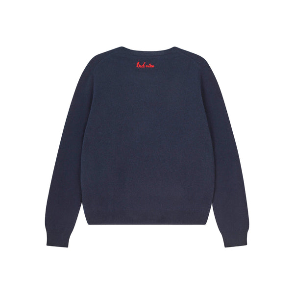 JUMPER 1234 Cashmere Naughty Crew in Navy and Red