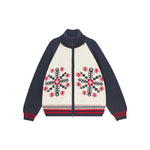 JUMPER 1234 Cashmere Wool Snowflake Zip Up in Cream and Navy