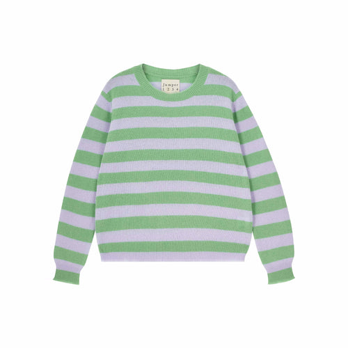 JUMPER 1234 Cashmere Stripe Distressed Crew in Green and Lilac