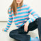 JUMPER 1234 Stripe Distressed Crew in Mint Blue and Candy