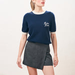 JUMPER 1234 Kiss Kiss Crew Neck T-shirt Cashmere Jumper in Navy/Jasmine