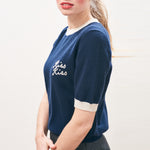 JUMPER 1234 Kiss Kiss Crew Neck T-shirt Cashmere Jumper in Navy/Jasmine