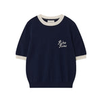 JUMPER 1234 Kiss Kiss Crew Neck T-shirt Cashmere Jumper in Navy/Jasmine
