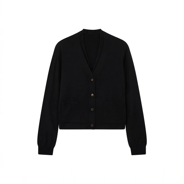 JUMPER 1234 Double Drape Merino Wool Cardigan in Black