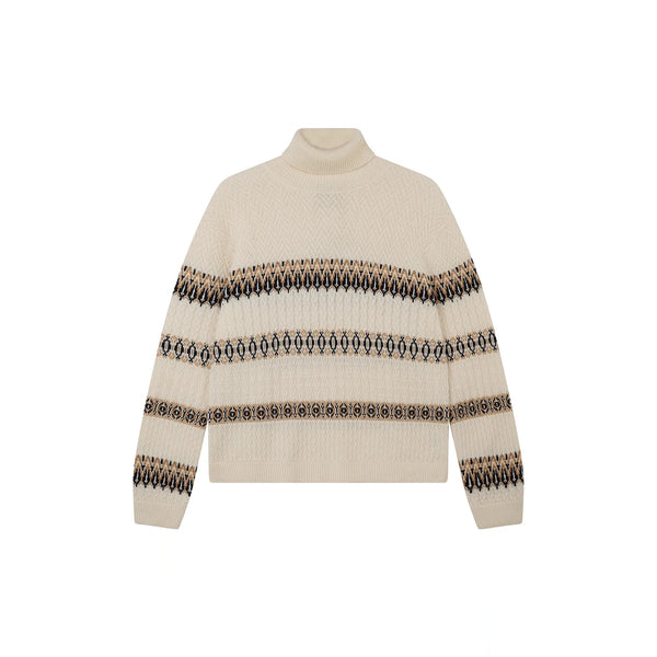 JUMPER 1234 Snowflake Cable Roll Collar Jumper in Angel/New Navy/Earth Yellow