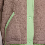 RINO & PELLE Zehra Fleece Teddy Gilet in Light Mocha/Fluorescent Green