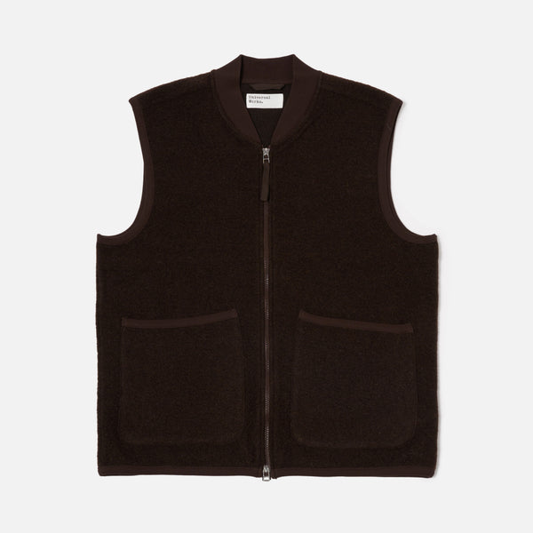 UNIVERSAL WORKS Zip Waistcoat in Brown