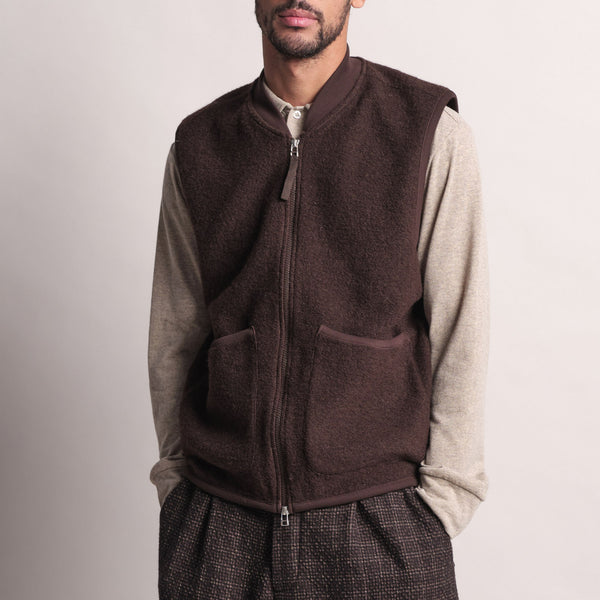 UNIVERSAL WORKS Zip Waistcoat in Brown