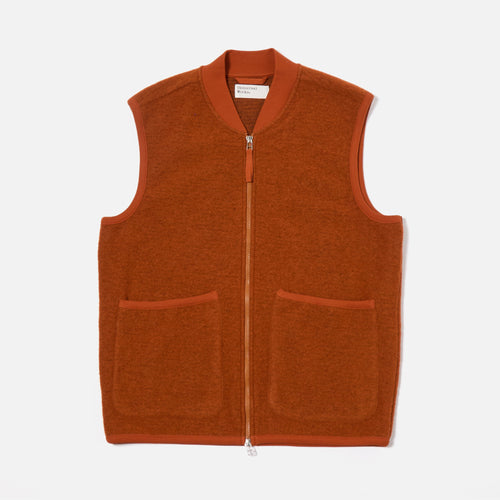 UNIVERSAL WORKS Zip Waistcoat in Rust