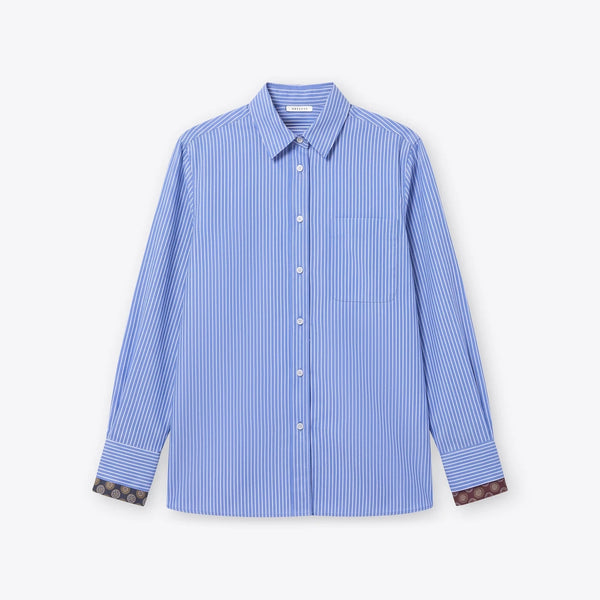 ROSSO35 Stripe Shirt with Contrast Collar in Light Blue