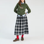 VILAGALLO Long Tartan Kilt Skirt in Grey/Navy