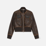 BAUM UND PFERDGARTEN Bailey Cropped Leather Bomber Jacket in Mole Brown