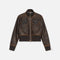 BAUM UND PFERDGARTEN Bailey Cropped Leather Bomber Jacket in Mole Brown
