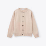 ROSSO35 Round Neck Wool Cardigan in Oatmeal