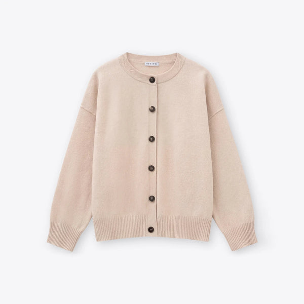 ROSSO35 Round Neck Wool Cardigan in Oatmeal