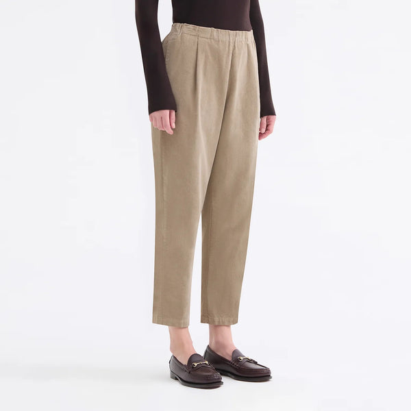 ROSSO35 Baby Cord Tapered Leg Trousers in Khaki