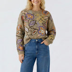 OUI Flower Embroidered Jumper in Camel/Violet