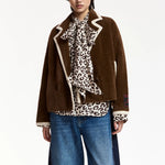 ESSENTIEL ANTWERP Kugar Contrast Trim Cardigan in Brown/White