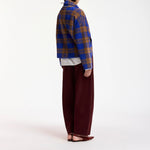 ESSENTIEL ANTWERP Karreau Check Cardigan in Blue/Brown